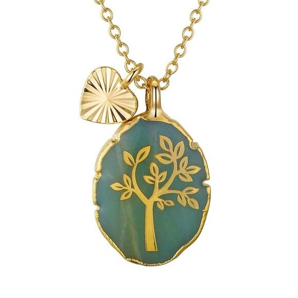 NIB Love This Life® Family Tree Amazonite & Heart Charm Necklace - Picture 2 of 10